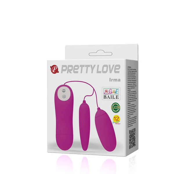 Trứng rung 2 đầu Pretty Love Irma là mẫu trứng rung hiếm hoi vừa sở hữu 2 đầu rung, vừa có chế độ rung đa dạng lên tới 12 chế độ Trứng rung 2 đầu Pretty Love Irma là mẫu trứng rung hiếm hoi vừa sở hữu 2 đầu rung, vừa có chế độ rung đa dạng lên tới 12 chế độ