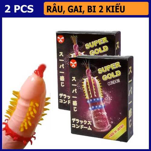 Bao cao su Super Gold Gân Gai Siêu kích thích - Hộp 2c Bao cao su Super Gold Gân Gai Siêu kích thích - Hộp 2c