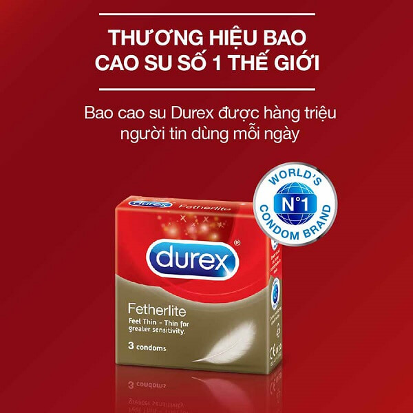 Bao cao su Durex Fetherlite hộp 3 cái mỏng hơn bao cao su thông thường Bao cao su Durex Fetherlite hộp 3 cái mỏng hơn bao cao su thông thường