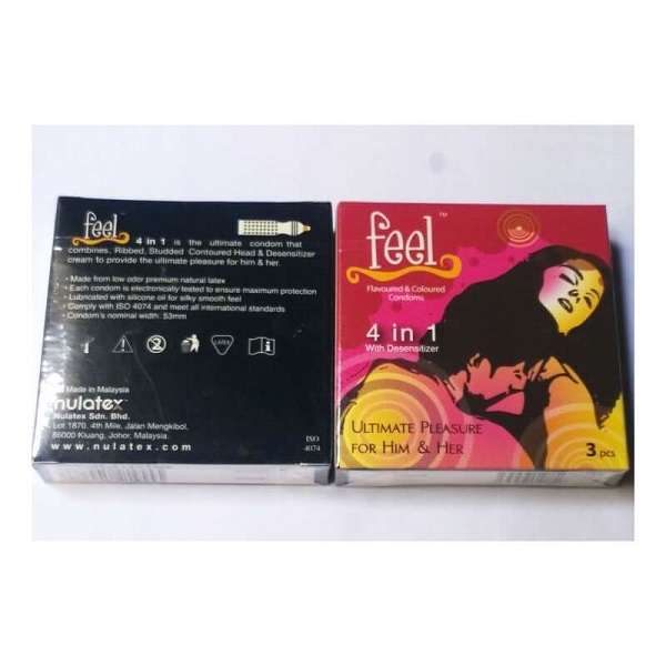 Bao cao Su Feel 4 in 1. hộp 3 cái - 100% mủ cao su thiên nhiên