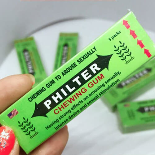 Kẹo Cao Su Kích Dục Chewing Gum Philter là kẹo mềm kích dục nữ có 5 thẻ kẹo, mỗi thẻ kẹo cao su kích dục nữ dùng được 01 lần Kẹo Cao Su Kích Dục Chewing Gum Philter là kẹo mềm kích dục nữ có 5 thẻ kẹo, mỗi thẻ kẹo cao su kích dục nữ dùng được 01 lần